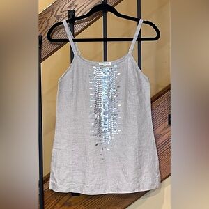 Eileen Fisher Tank camisole Organic Linen Embellished Natural SZ. PP /2-4 Petite